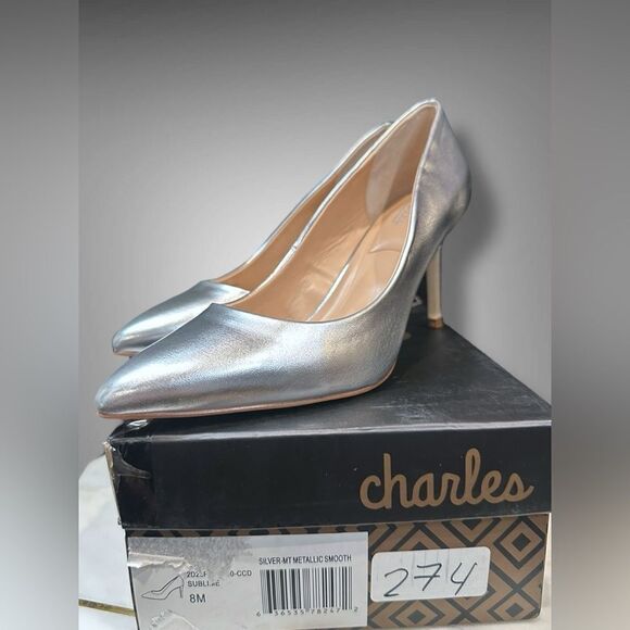 Charles by Charles David Smooth Metallic Sliver Pumps Heels Size 8 - Picture 8 of 12